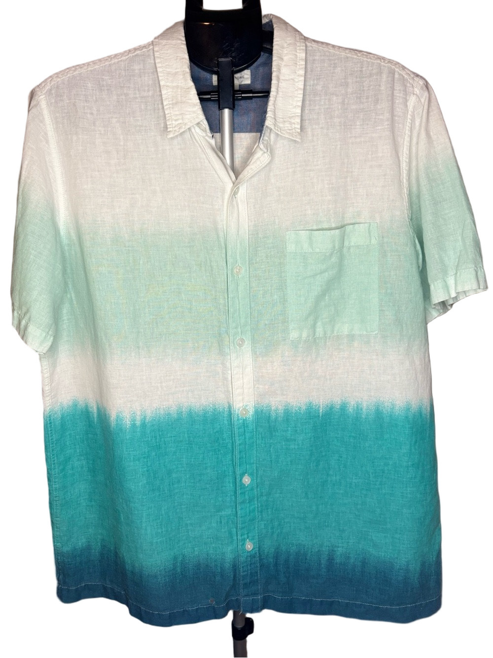 Sun + Stone Men's XL Linen Cotton Ombre Button Down Shirt Blue White